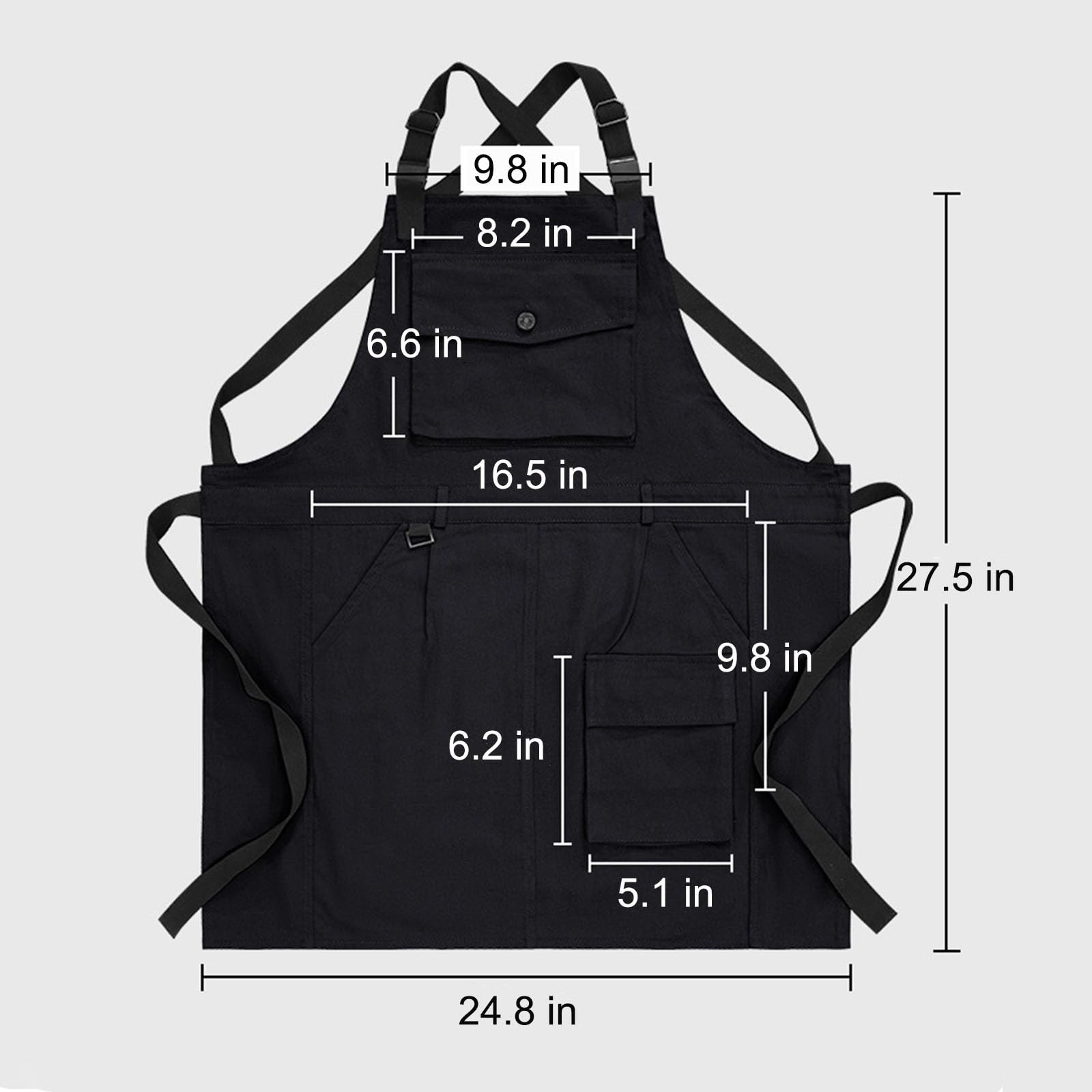 Delantal De Trabajo De Algodón Estilo Japonés Ajustable Espalda Cruzada Delantales De Cocina con Bolsillos Grandes para Hombres Y Mujeres Apto para Cafetería Barbacoa Restaurante