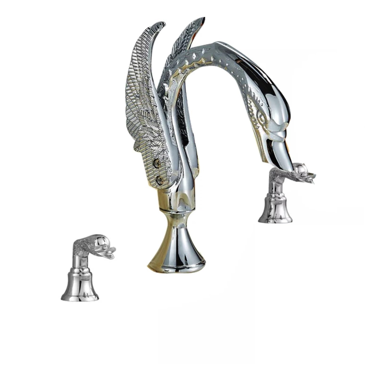 Lavabo de salle de bains style cygne avec mitigeur évier chromé à double poignée