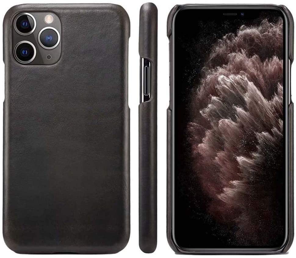 Coque iPhone 12 Pro Max en cuir noir rétro antichoc de 6,7 pouces