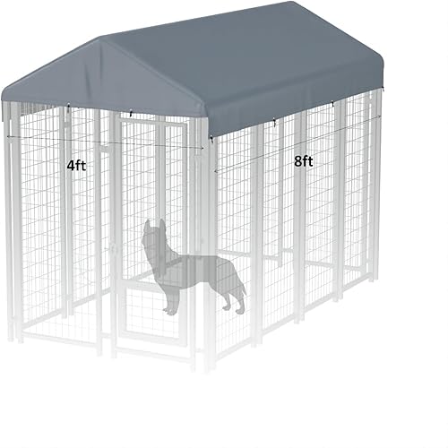 Miniatura 2 de Cubierta para perrera de perro de 8 x 4 pies, 600D, resistente, impermeable, reemplazable, cubierta superior para perrera - Gris (solo cubierta