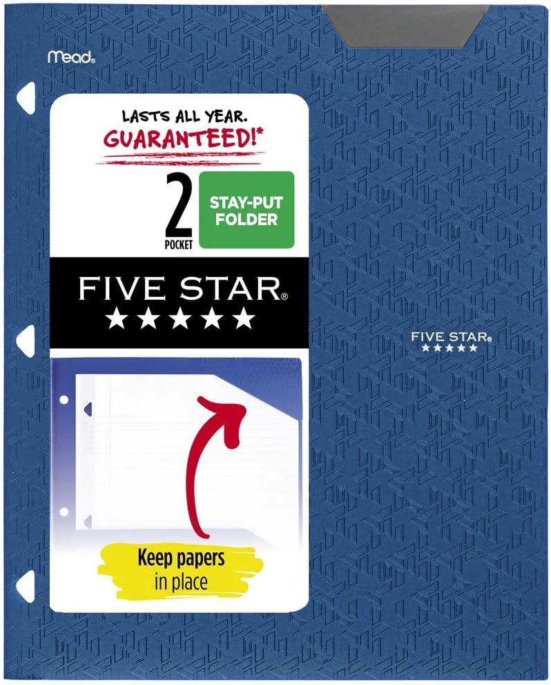 Five Star Plastic Folder, 2Pocket Folder with StayPut