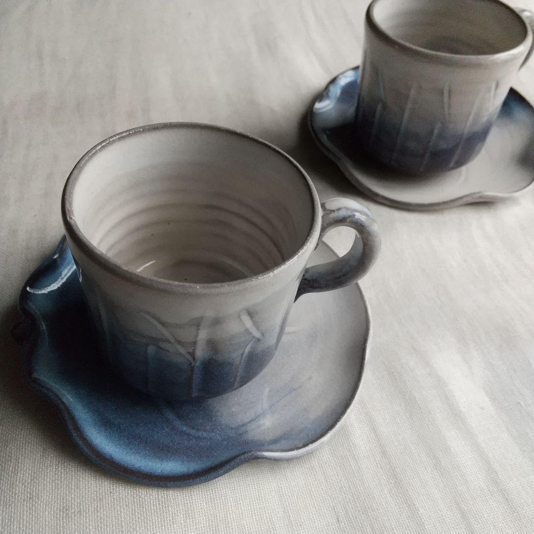 Amazon.co.jp: 青萩 萩焼 ペアコーヒーカップ&ソーサー 箱付き