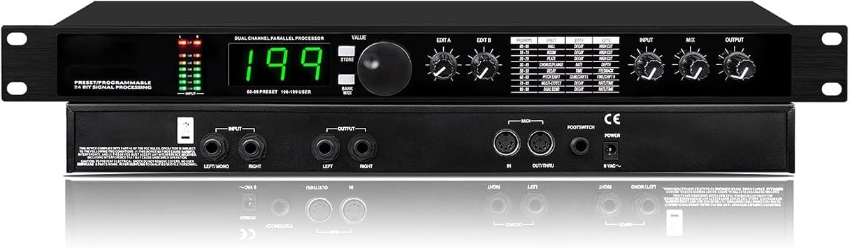 COYEUX Professional Digital Multi-effect Dsp Processor, Reverb Audio Equalizer With 99 Preset Programs, Dual Channel 24-bit Programmable Signal Processor For Recording Studio Live Stage