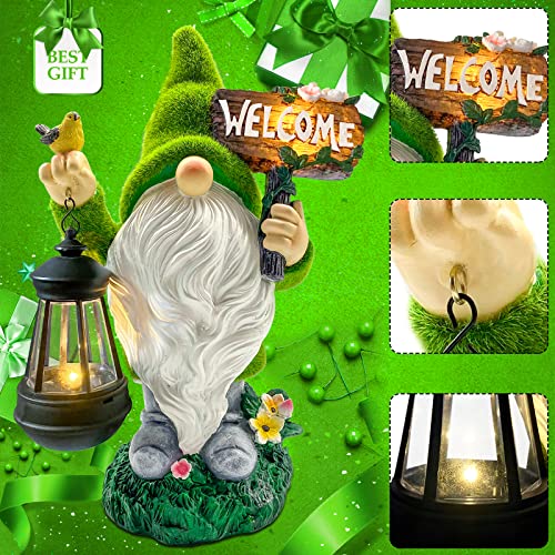Garden Gnome Statue Outdoor Decor Large Flocked Resin Gnome Figurine With Solar Light Holding Lantern Welcome Sign Garden Yard Decorations Dwarf Sculpture For Outside Patio Porch Lawn Decor #TOP6