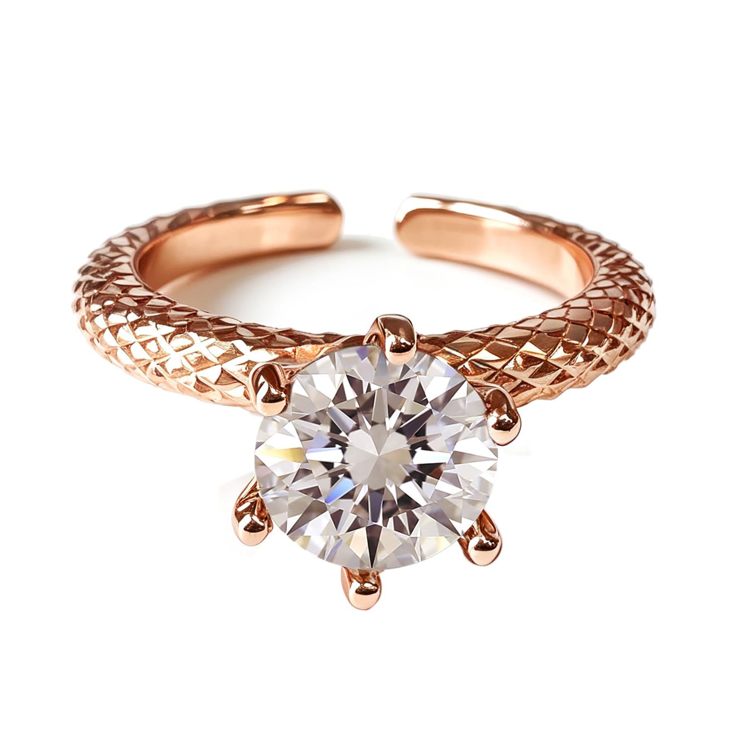 FEIKFEIZ Anillo de mujer con moissanita, piedra cultivada en laboratorio de 1,5 quilates, chapado en oro rosa de 18 quilates, anillo abierto ajustable, anillo de compromiso, regalo de joyería
