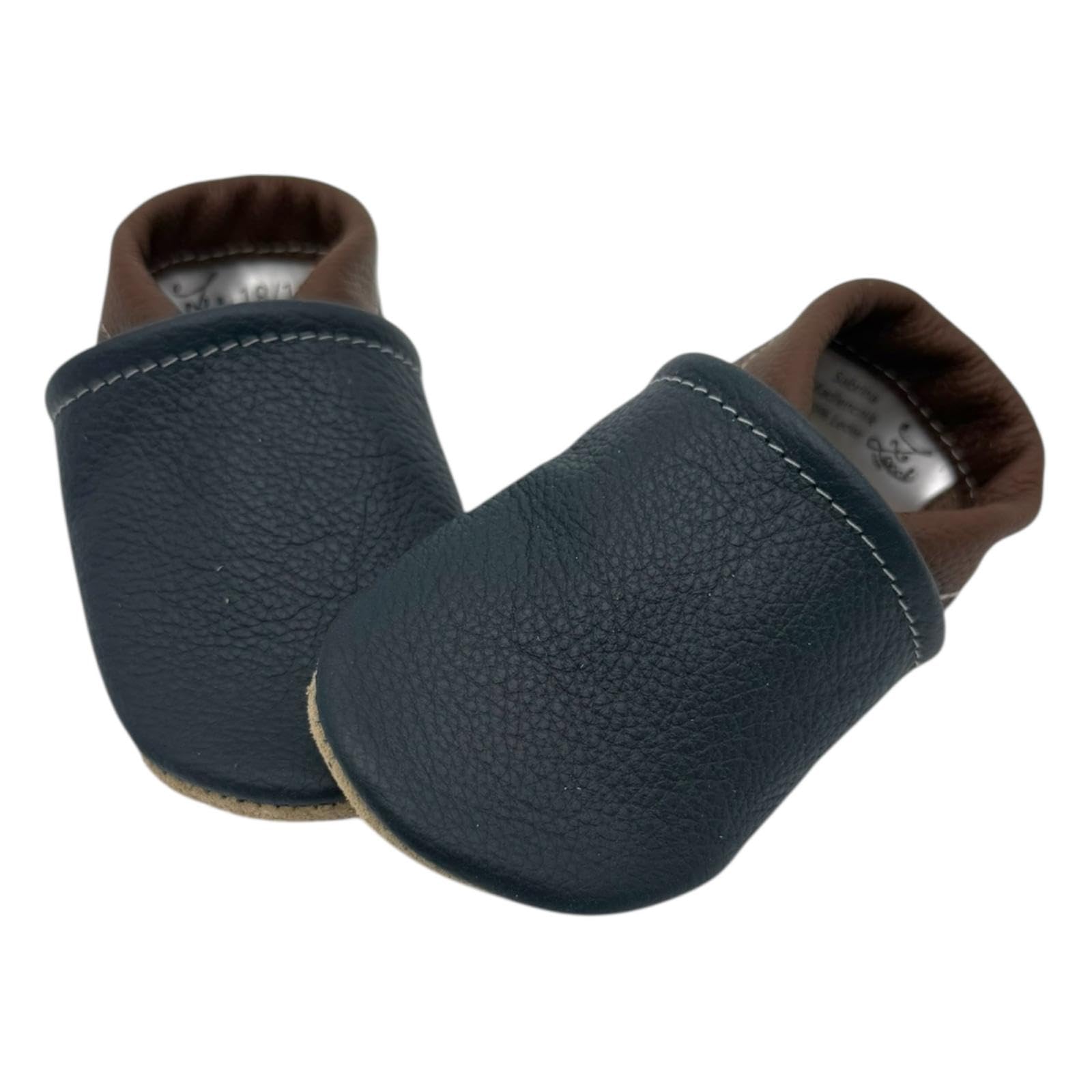 Generisch Zwucki Baby Lauflernschuhe Lederpuschen Krabbelschuhe Handgemacht Geschenk Mädchen Bub Junge Weihnachten (Marine/Braun, 28/29)