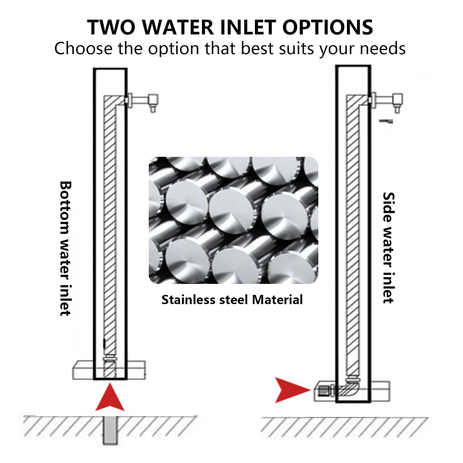 Colonne D'Eau ExtéRieure Avec Robinet Colonne D'Eau Verticale En Acier Inoxydable 304 Pour Jardin Options D'EntréE LatéRale/InféRieure Disponibles Avec Conception à Croc Bottom inlet + spray gun 80cm