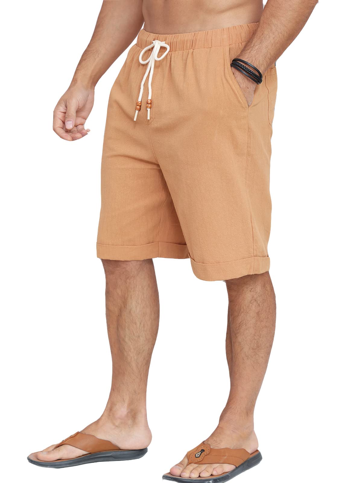Halfword Pantalones Cortos Lino Hombre Verano Casuales Anchos Largos Pantalon Blanco Bolsillos Playa