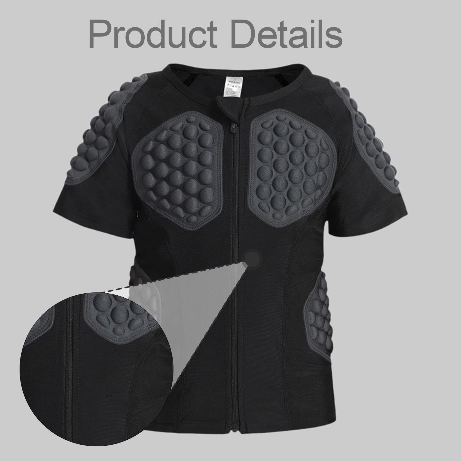 Camiseta Deportiva Acolchada Niños Protección Impacto Compresión EVA Transpirable Función Zipper Adecuada para Entrenamiento Rugby Baloncesto Ciclismo