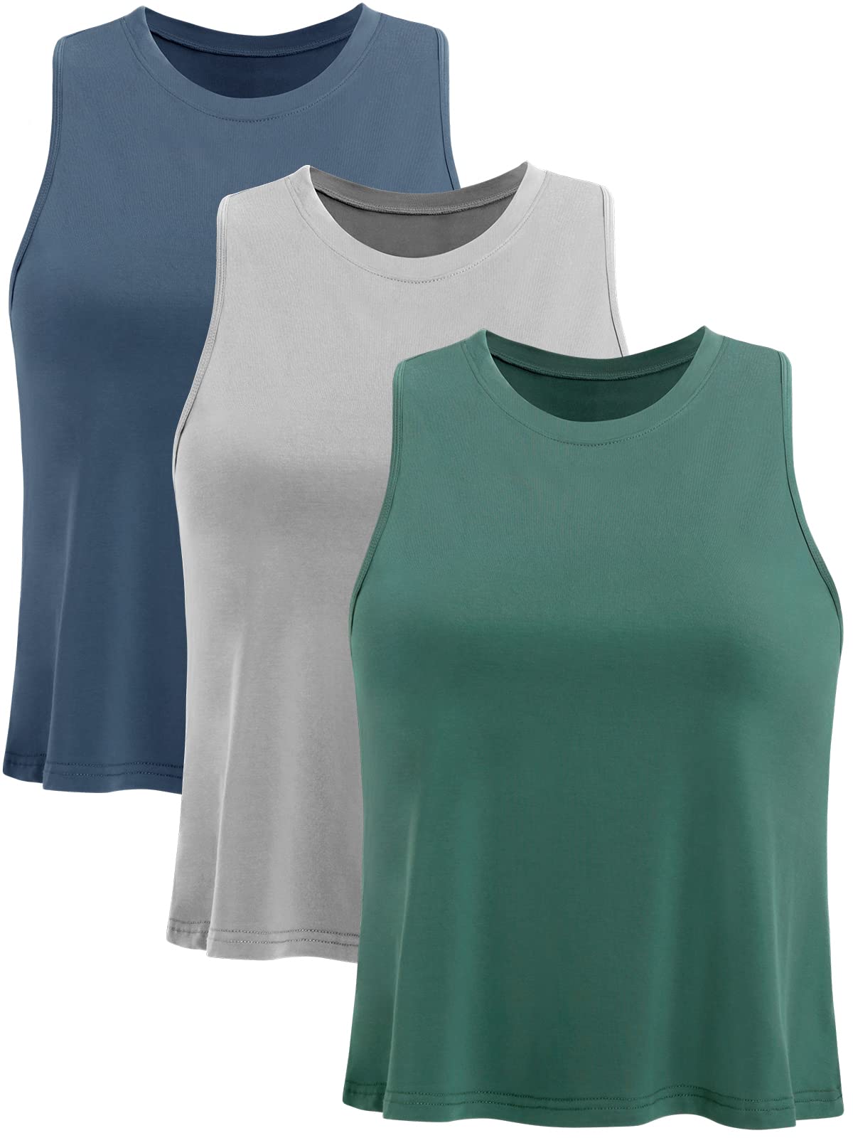 Ridshy Crop Tops for Women Workout Athletic Tank Tops Flowy Cropped Tank Tops Yoga Sleeveless Muscle Shirts 3 Pack