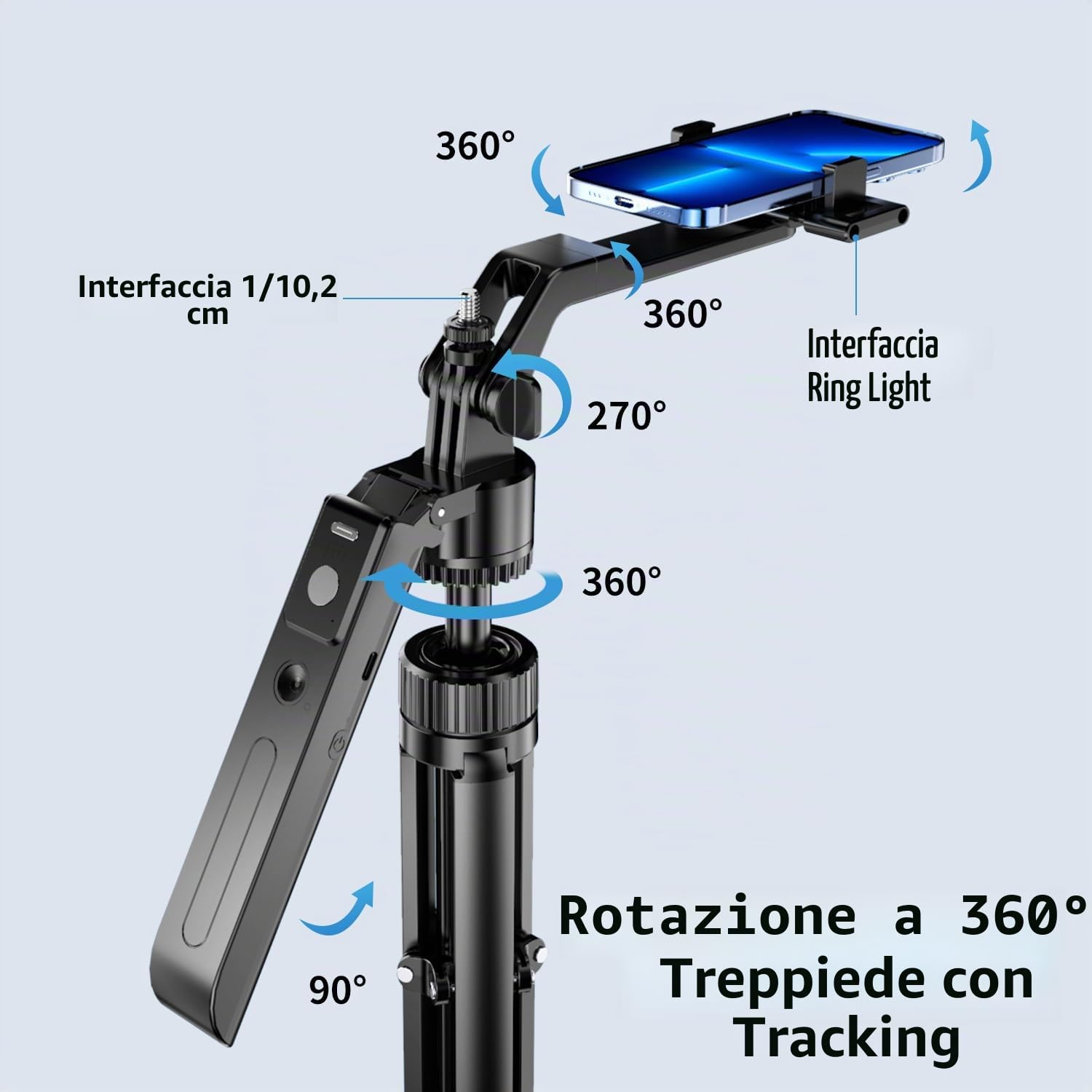 yAyusi Treppiede per Tracciamento Automatico del Viso con Luce, 360° Rotazione 180CM Selfie Stick Treppiede con Telecomando, Supporto per Fotocamera Telefono con Sensore di Movimento per Vlog/Video