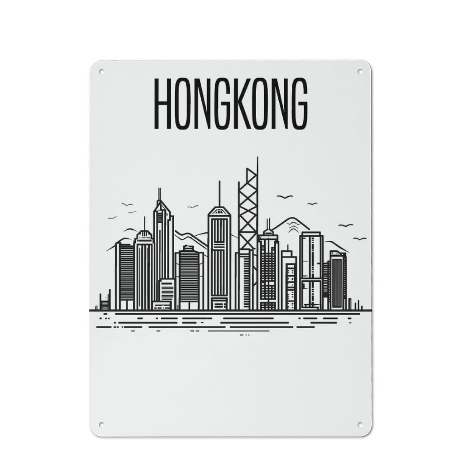 Junmoney Style Hong Kong Skyline Decorative Metal Sign 40X30cm, Country Bistro Wall Plaque For Kitchen, Cafe, Pantry Or Dining Room
