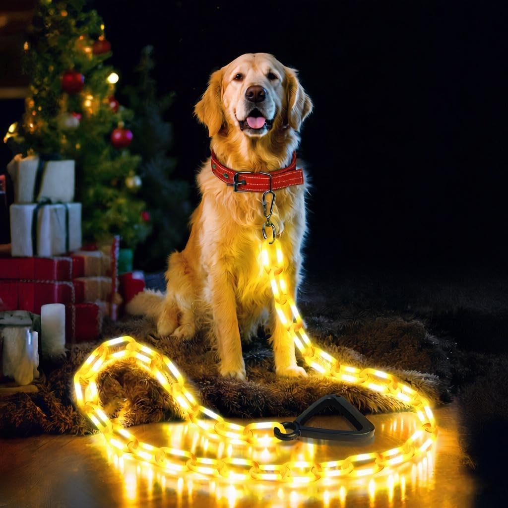 Joomer 6FT Light-Up Dog Leash for Night Walking, 60 LED Battery-Operated Dog Chain Lights with 6 Modes & Timer, Glow Leash with Secure Handle for Small to Large Pets – Warm White