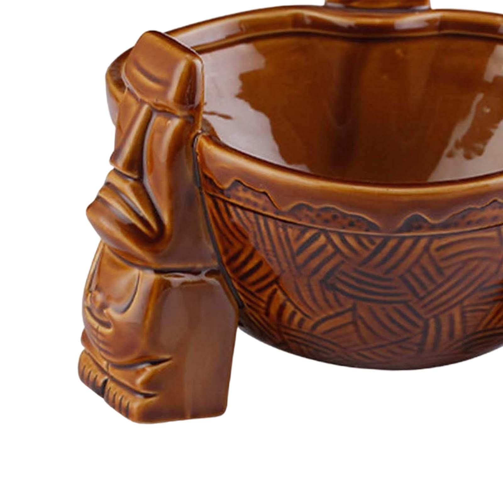 F Fityle Bol à Punch en céramique ML, de Pendaison de crémaillère, s ennes, à Cocktail, Bol Tiki pour soirées à thème Tiki, Brun