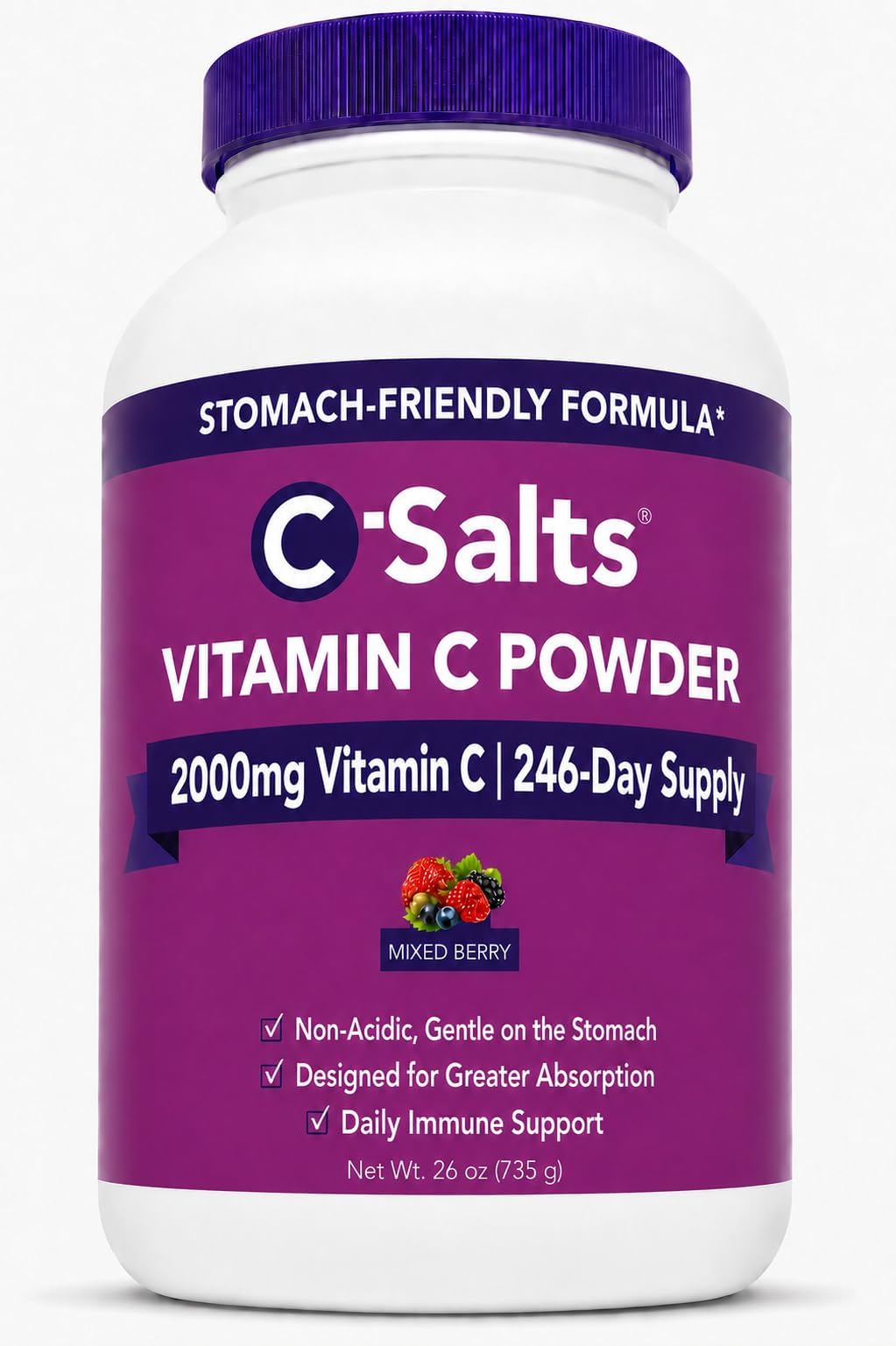 C-Salts Vitamin C Powder, Buffered Ascorbic Acid, Stomach Friendly, 26oz