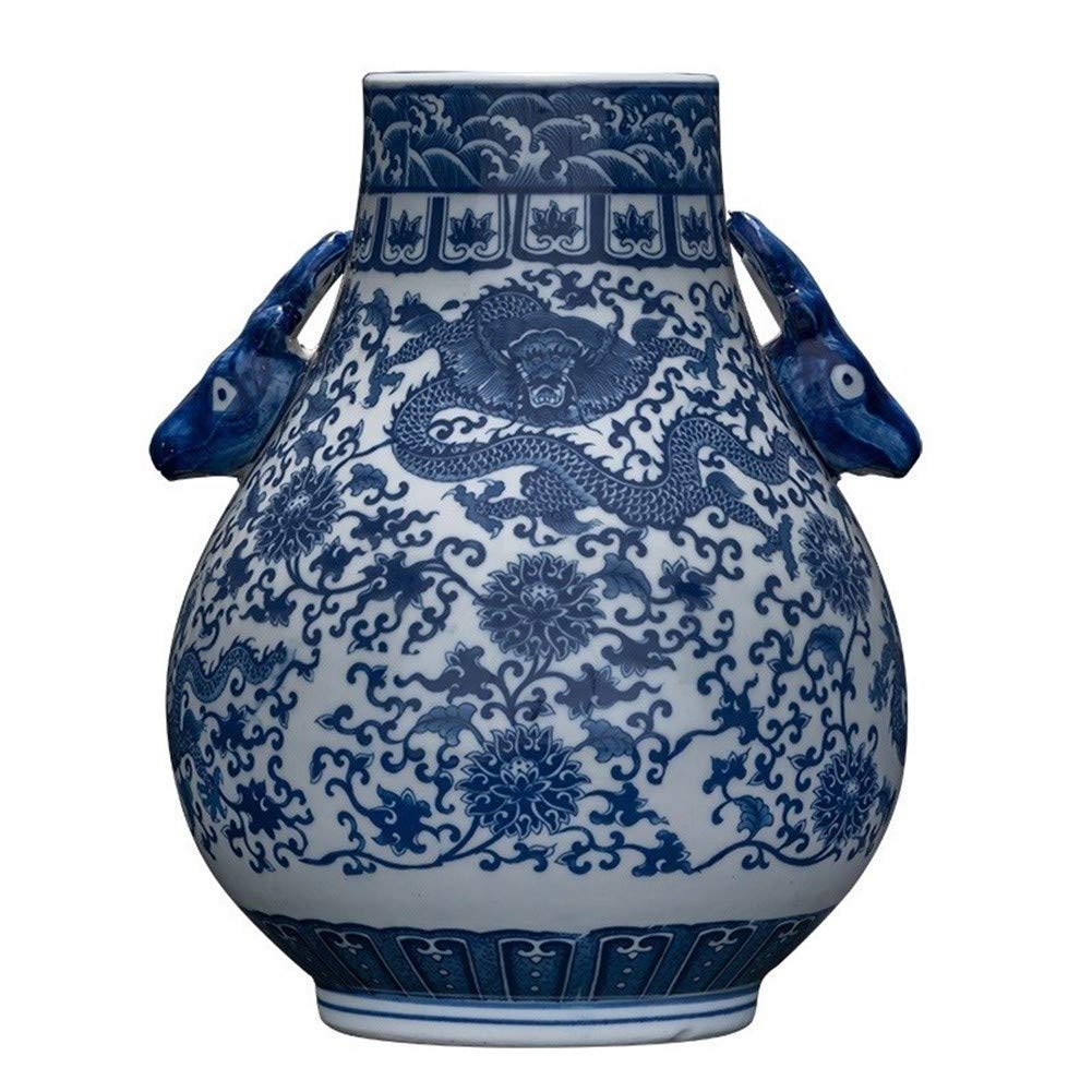 asdchZen Blue And White Porcelain Vase Antique Chinese Ornament Home Living Room Antique Flower Arrangement Vase