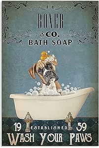 Targa In Metallo 20x30 Cm Con Cane Terranova - Poster Retrò Divertente 'Wash Your Paws' Per Bagno O Cucina