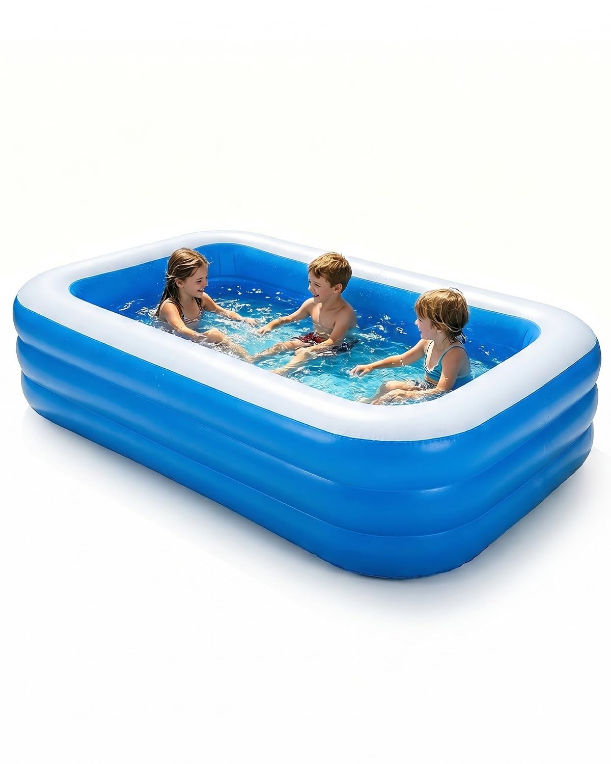Piscine Gonflable Rectangulaire pour Enfants, 210 × 135 × 60 cm, Mini Piscine Bébé et Piscinette de Jardin, 3 Chambres à Air Renforcées – Idéale pour Terrasse, Jardin et Usage Extérieur