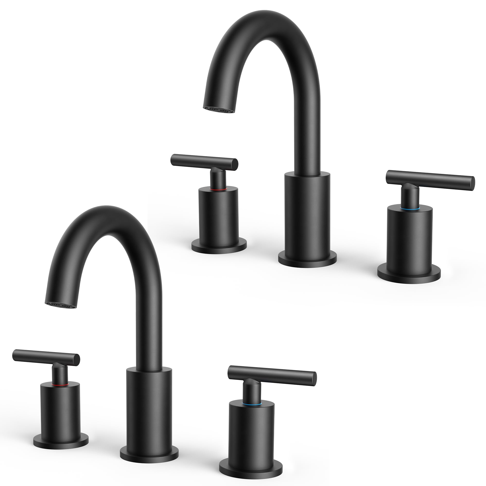 FORIOUS Matte Black Bathroom Faucet 3 Hole 2 Pack, 8 Inch Widespread Faucet