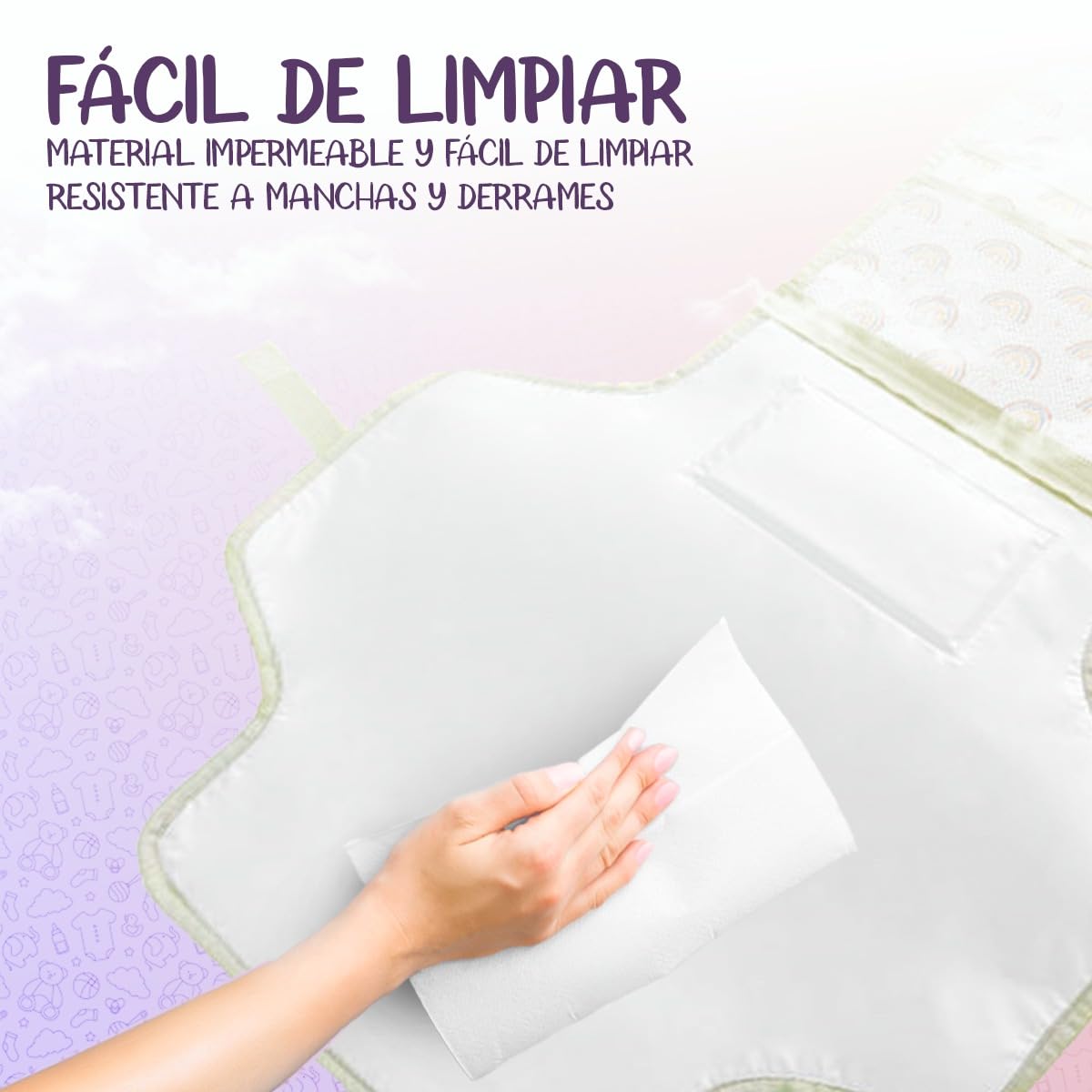 Fasciatoio Portatile Impermeabile Pieghevole 93x54.5cm | Per Neonati, Con Tasche Per Salviette - Foto 9