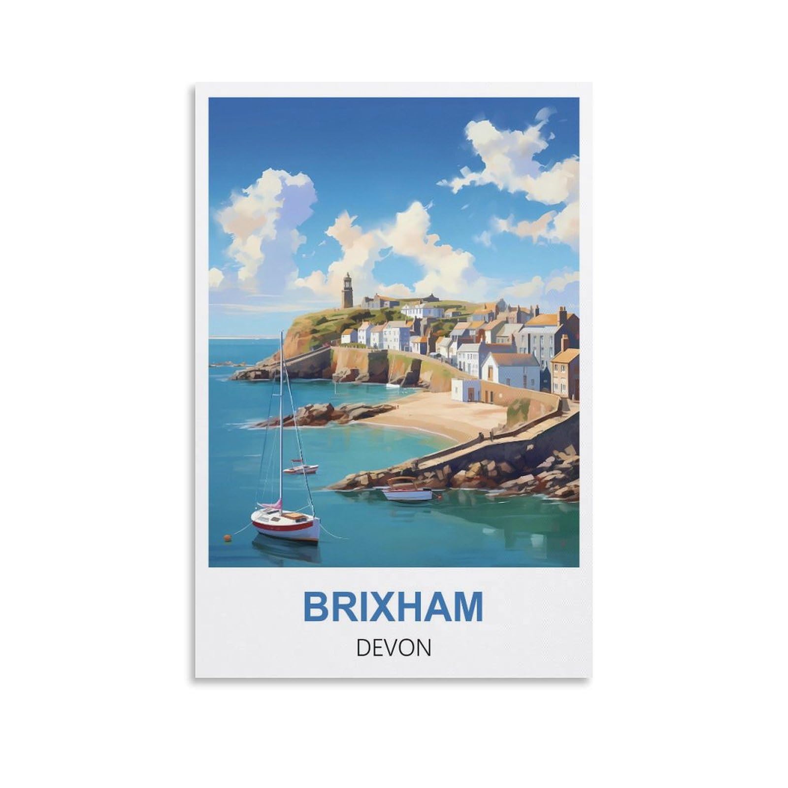 Wgmdoee Unframe-Style Brixham Devon Vintage Travel Poster 08X12inch(20X30cm) Canvas Poster Living Room Wall Art Home Decor