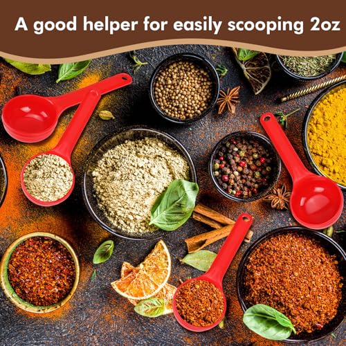Image of Teenyyou 10 Pcs 2 oz Foodservice Products Measure Spoon with Short Handle Measuring Scoop Miser Food Grade Solid Portion Control Spoon for Oatmeal Creatine Coffee Grains Spices Powders(Red)