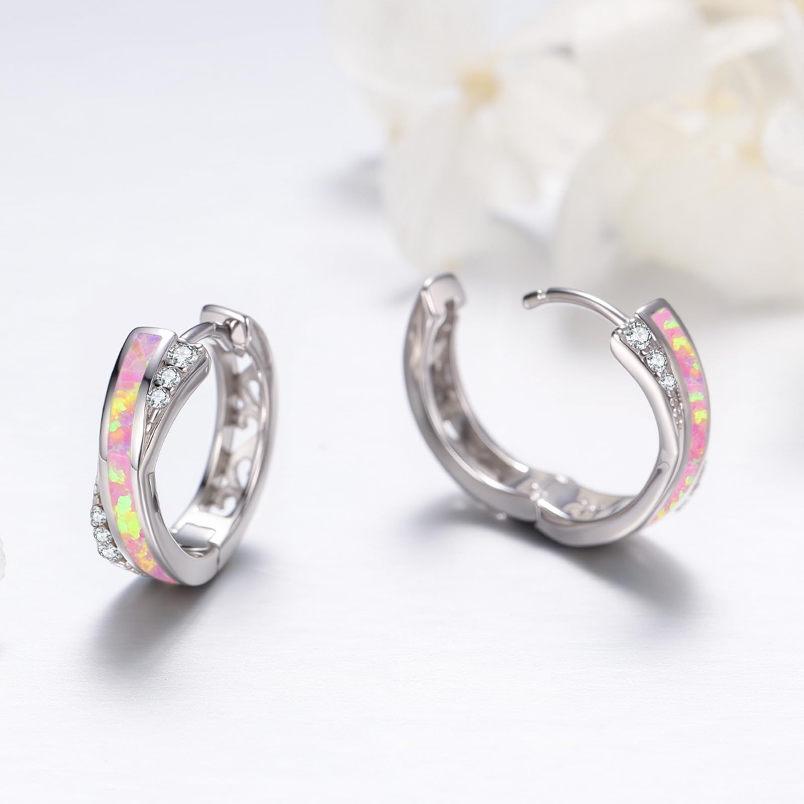 Orecchini a cerchio in argento 925 rosa opale orecchini da donna piccoli orecchini a cerchio opale gioielli regalo per donne ragazze regali di Natale