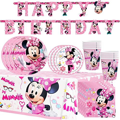 46Pcs Pink Minnie Party Supplies, Set Includes Dinner Plates,Napkins,Tablecloth And Banner. Birthday Party Supplies For Kids Adults #TOP7
