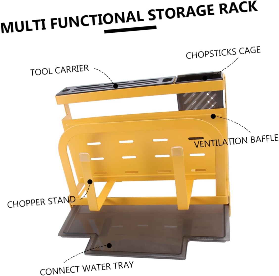 1Pc Multifunctional Kitchen Storage Rack Cutting Board and Utensil Holder Slip Design for Home Restaurant Use Yellow Organizer for Efficient Space Saving
