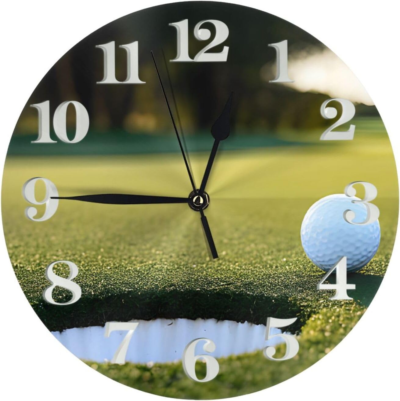 Round Wall Clocks Battery-Powered, Golf, Decorative Farmhouse Wall Clock 10 Inch Silent Non-Ticking Circular Clock for Living Room Bedroom Kitchen Office Home Decor