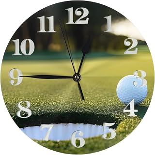 Round Wall Clocks Battery-Powered, Golf, Decorative Farmhouse Wall Clock 10 Inch Silent Non-Ticking Circular Clock for Living Room Bedroom Kitchen Office Home Decor
