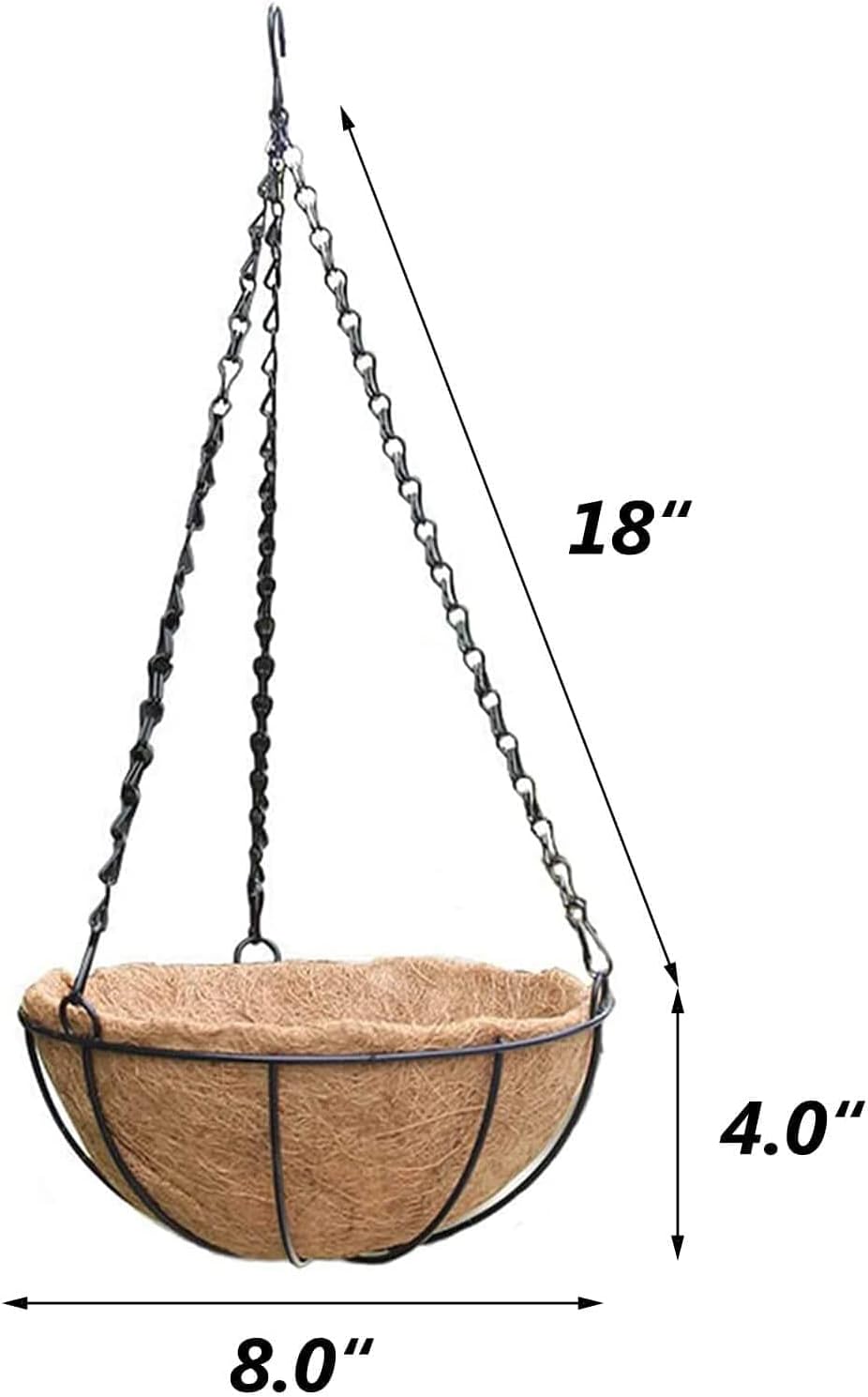 Orgrimmar 2 Pack 8" Metal Hanging Planter Basket with Coco Coir Liner, Small Round Wire Plant Holder with Hanging Chain for Hanging Plant and Flower