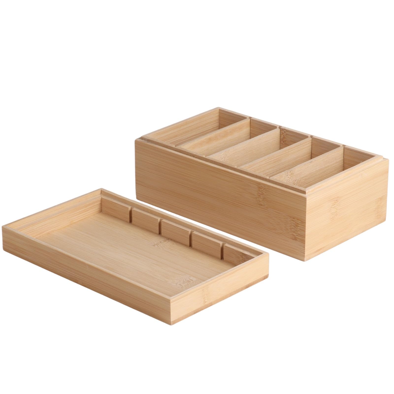 Karteikasten aus Holz mit Deckel, Lernkartenbox aus Holz, Organizer, 5 Fächer, verstellbare Trennwände, Desktop-Aufbewahrung für Visitenkarten, Lernkarten, 22,2 x 12,8 x 9,1 cm