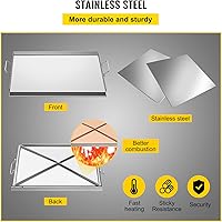 Vista 4 de VEVOR Plancha de acero inoxidable, placa superior plana de 23 x 16 pulgadas, plancha para barbacoa de carbón/gas con 2 asas, parrilla rectangular