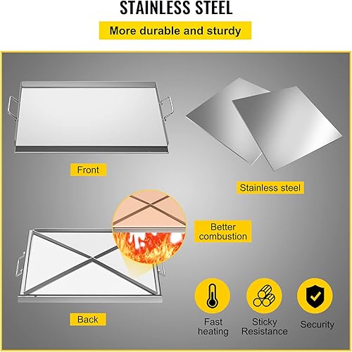 Miniatura 4 de VEVOR Plancha de acero inoxidable placa superior plana de 23 x 16 pulgadas plancha para parrilla de carbón y gas con 2 asas parrilla rectangular