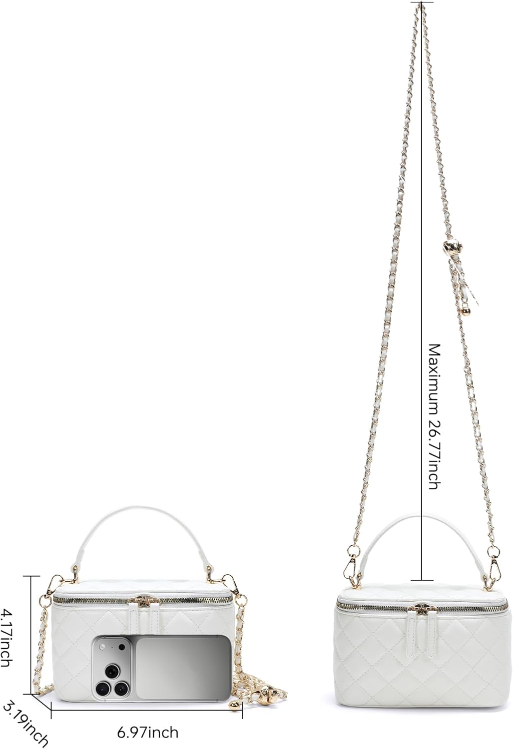 Small Crossbody Purses for Women Vanity Purse with Mirror Mini Quilted Box Bags with Chain Strap