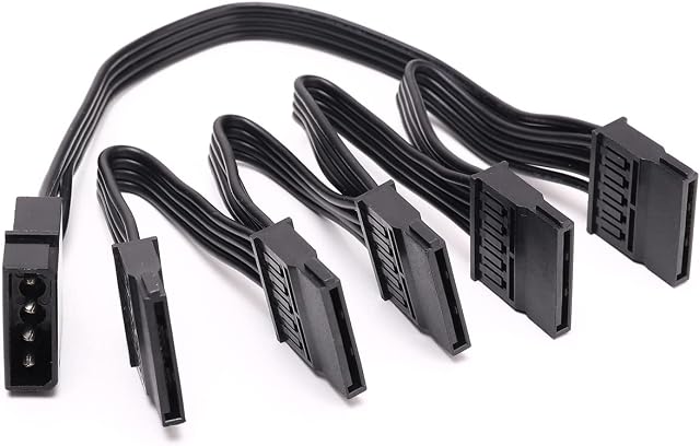 4pin IDE Molex to 15 Pin SATA Power Supply Cable, Large 4Pin Male to 5 x 15 Pin SATA Female Hard Drive Power Splitter Adapter Cable forDIY PC Sever 