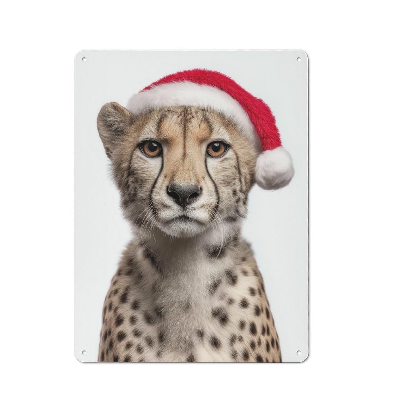 Vintage Retro Metal Sign 40x30cm Featuring Cheetah Cub with Christmas Santa Hat, Garage Wall Decor for Garage, Workshop, Shed Or Utility Room