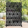 Elevens Patio Privacy Screen, Decorative Privacy Screen with Stand 6FT Metal Privacy Divider for Outdoor Garden Backyard Patio Free Standing, Black (Star)