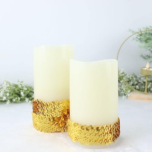 Miniatura 8 de Efavormart - Cinta elástica de lentejuelas doradas metálicas de 1 x 10 yardas, ribete de encaje elástico, tela brillante para manualidades