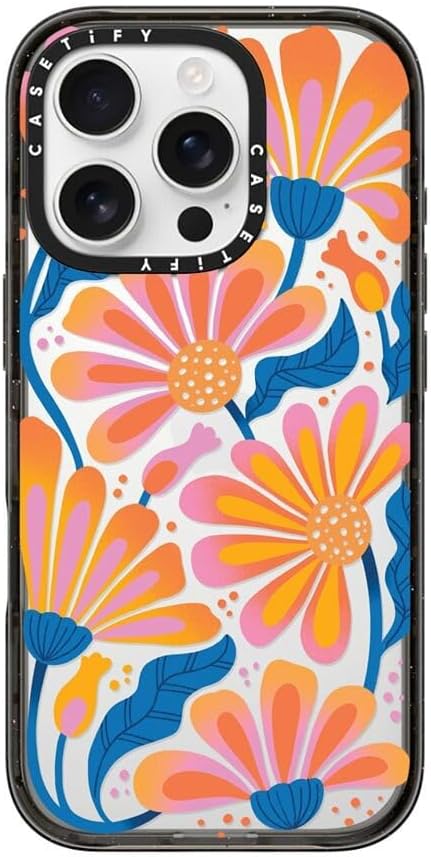 CASETiFY Impact Case for iPhone 16 Pro [Slim / 8.2 ft. 4X Military Grade Drop Protection/Wireless Charging Compatible] - Lazy Daisy - Clear Black
