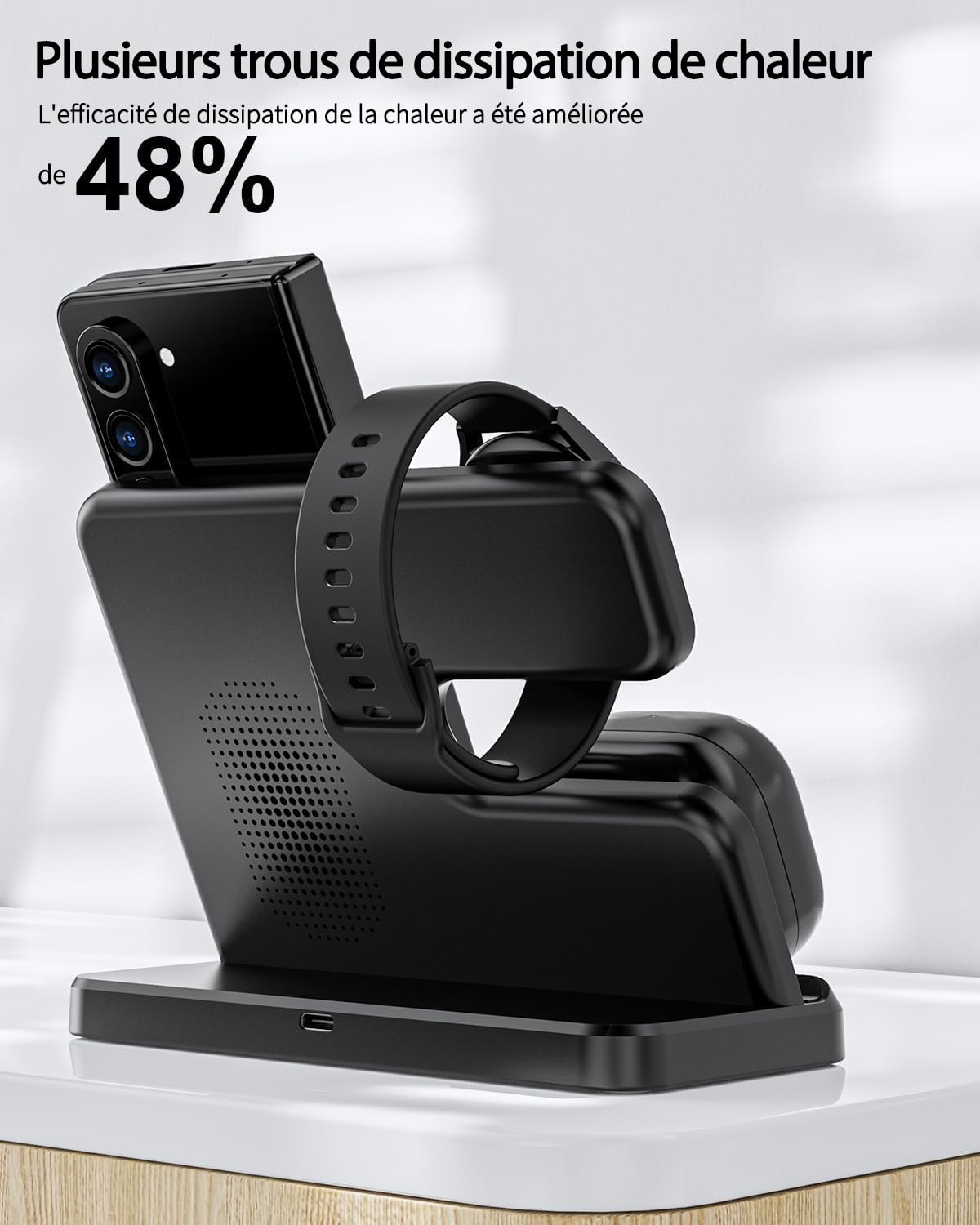 Chargeur sans Fil 3 en 1 pour Samsung S26 S25 S24 S23 Ultra, Station de Charge sans Fil pour S24ultra/S22Ultra/S23/Z Fold4/Flip4, Galaxy Watch8 Classic8/7/6/5/4, Galaxy Buds