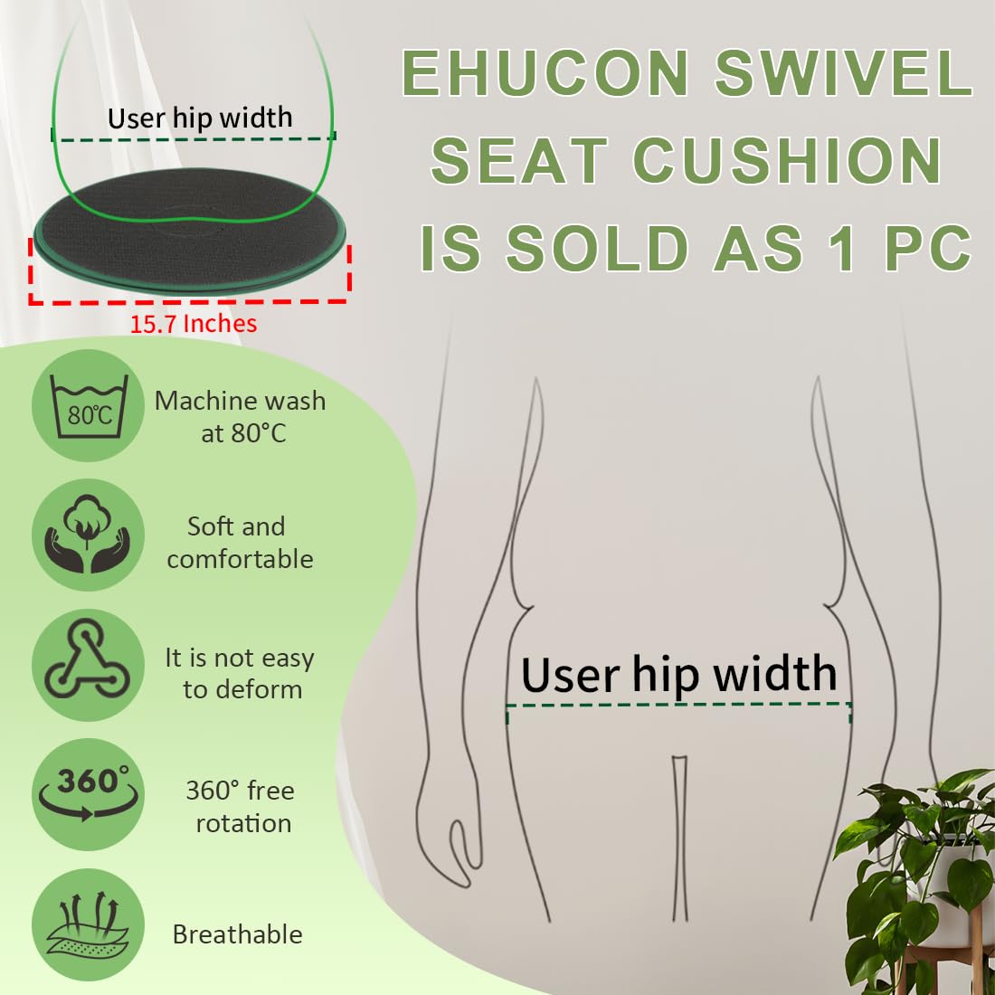 Coussin Pivotant 360° pour Voiture et Chaise – Aide au Transfert – Siège Rotatif Confortable et Antidérapant pour Seniors et Personnes à Mobilité Réduite (120 kg), 1 pièce de (Moyen)