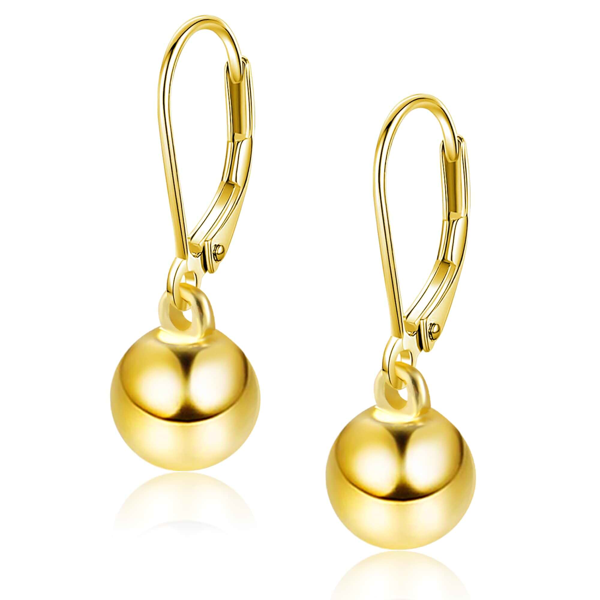 Hypoallergenic Silver Ball Drop Dangle Earrings for Women Girls Waterproof Silver Ball Drop Dangle Earrings Lightweight Ball Leverback Earrings Dangle for Women Girls Daily Wear（8MM）