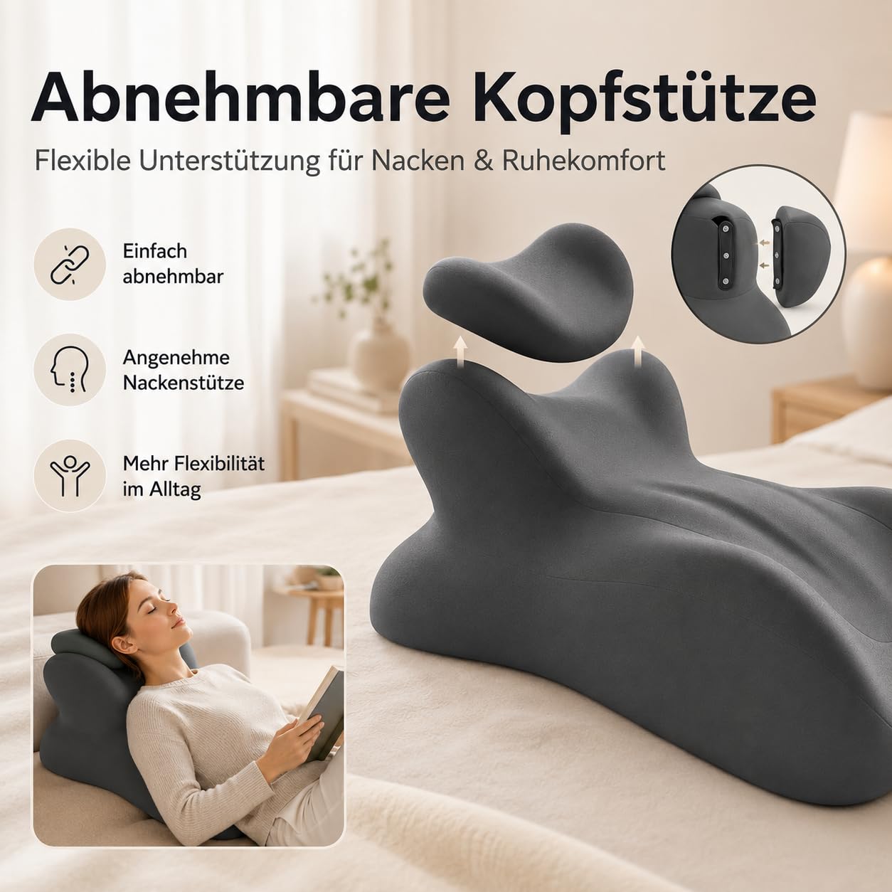 Noleva 27 Grad Kissen, Memory Foam Keilkissen mit Waschbarem Bezug (Gelb)