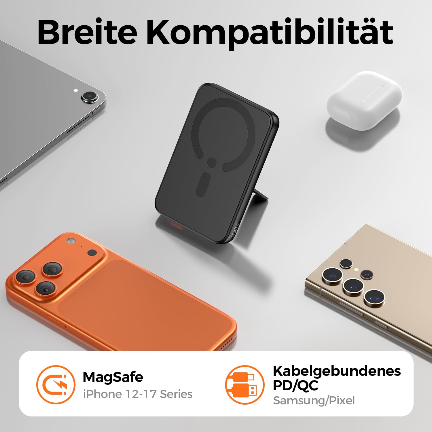 Powerbank für Magsafe, Magnetische Power Bank 12000mAh mit PD 22.5W, Schnellladung Kabelloses Powerbank mit Typ-C-Eingang und Ausgang, LED-Anzeige für iPhone 17/16/15/14/13/12/Pro/Pro Max Serie