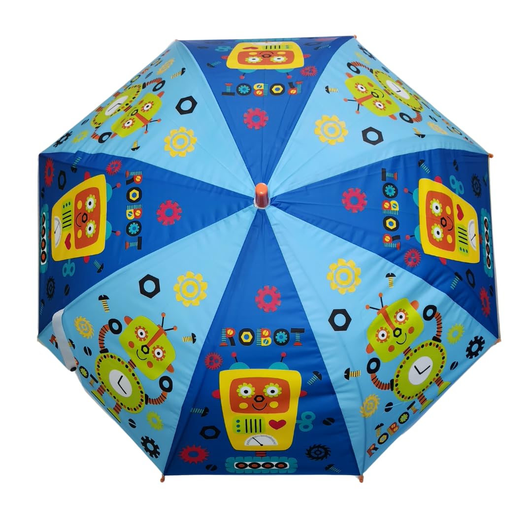 E Basket Blue Robot Print Kids Umbrella Lightweight Windproof Umbrella with Curved Handle for Boys & Girls-image-44