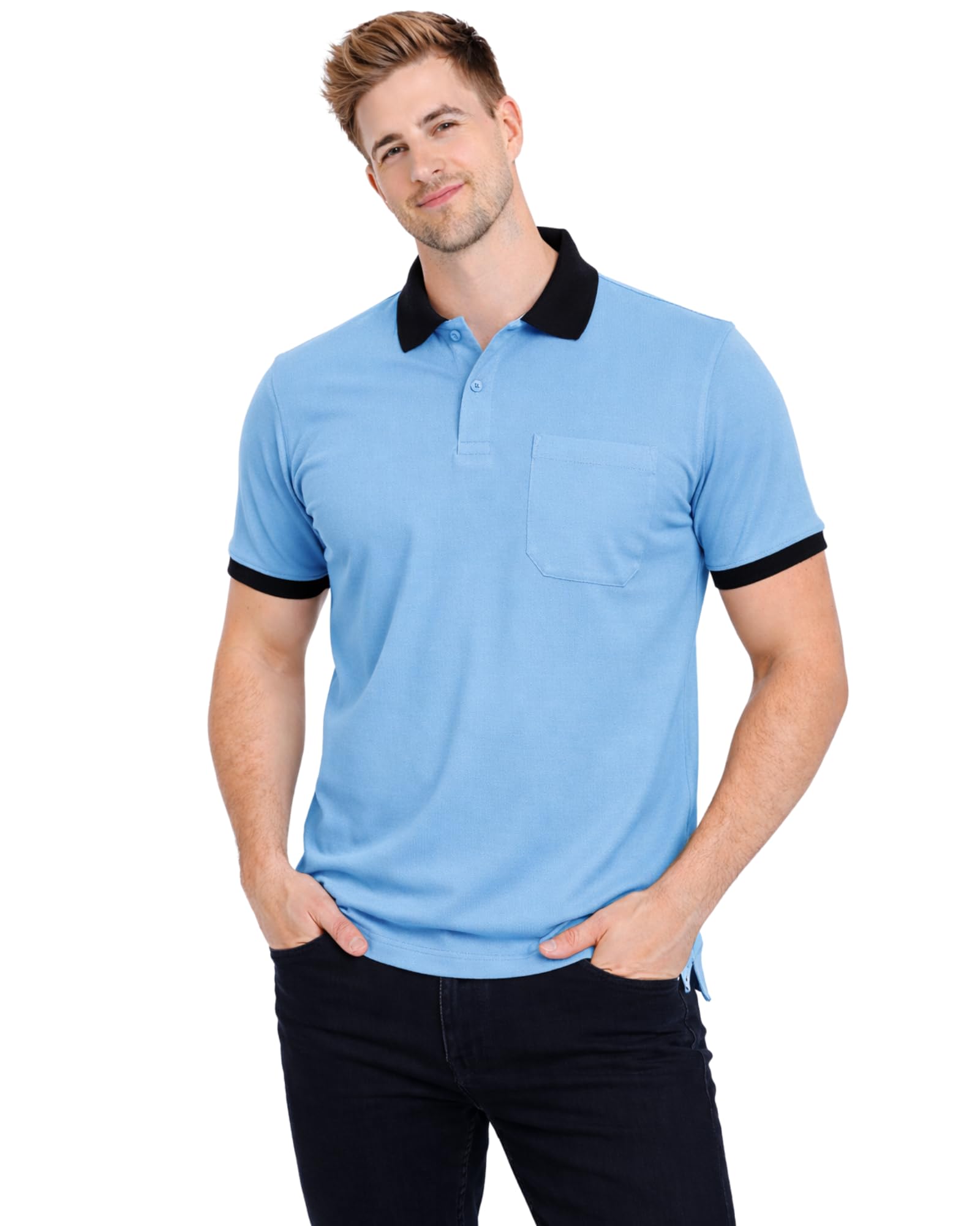 sman Polo Neck T-Shirt for Men & Boys | Half Sleeve Contrast Collar Tee with Pocket | Premium Spun Matty Fabric Regular Fit | Casual & Office Wear | Sizes S to 6XL | FX_MCR_CNT_WHT_6XL-picture-48