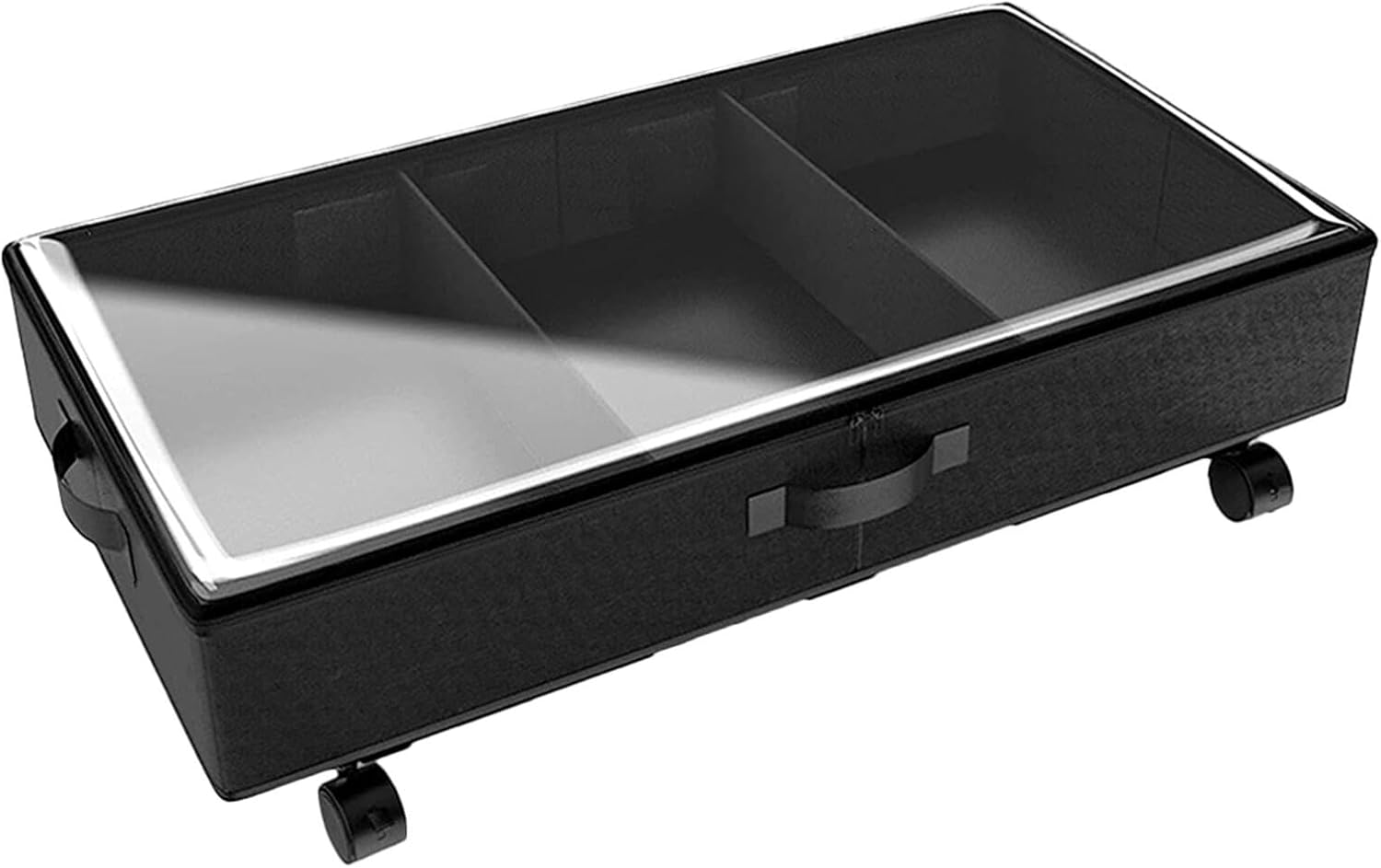 Bed Storage Organizer Cart with Wheels Oxford Fabric 3-compartment Zippered Storage Case for Quilts Clothes Large Capacity for Bedroom