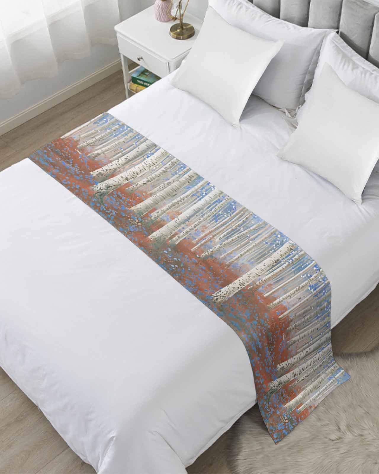 Abstract Blue Forest Bed Runner Scarf Twin Size Bed Throw Runners Scarves for Twin Full Queen King Foot